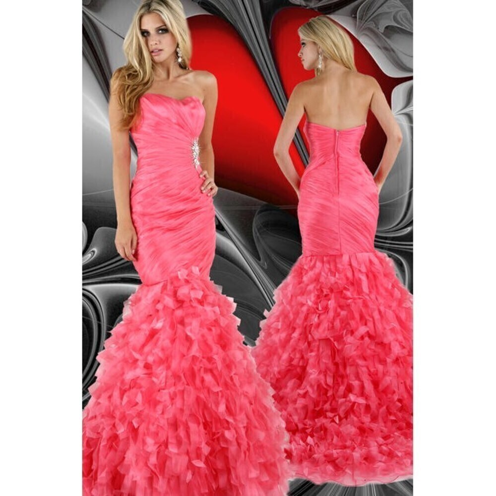 Xcite Ruffle Mermaid Grad Prom Dress 32280 Coral